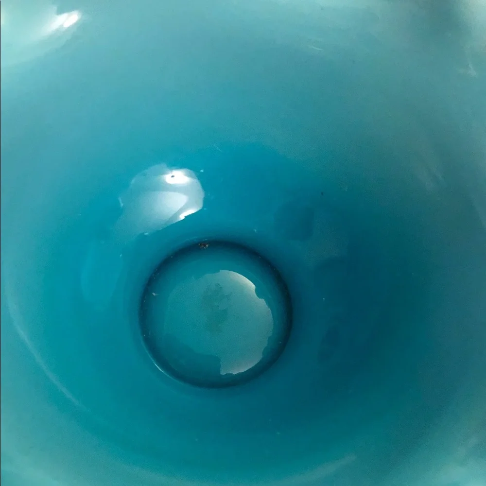 Source Unknown Aqua and White Ruffled Glass Vase